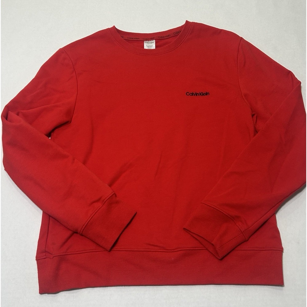 Calvin Klein Women's Red Crewneck Pullover Sweatshirt Logo Fleece Cotton. XS